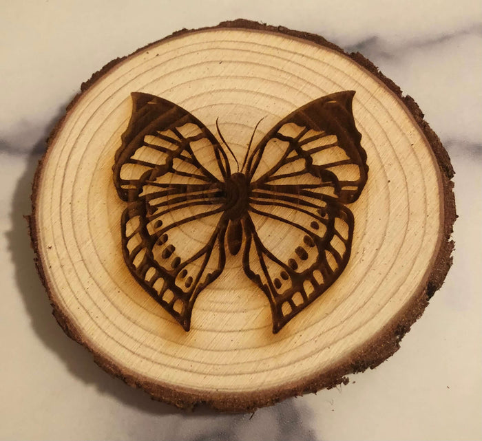 Engraved Wood Butterfly Coaster