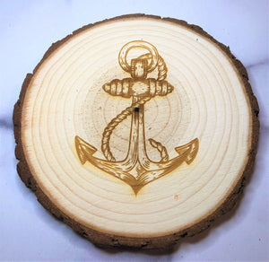 Wood slice coaster with anchor