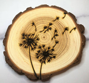 Wood slice coaster with dandelion 