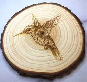 Wood slice coaster with hummingbird 