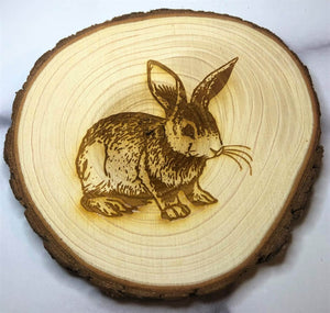 Wood slice coaster with bunny