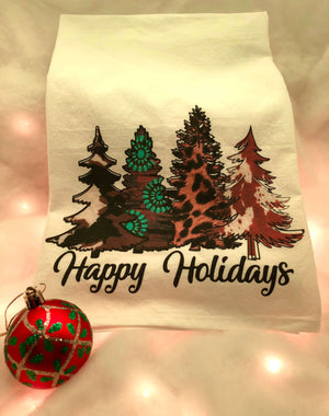 Happy Holidays Flour Sack Tea Towel