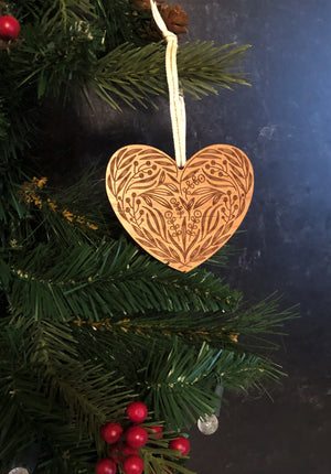 Floral Heart Wood Ornament