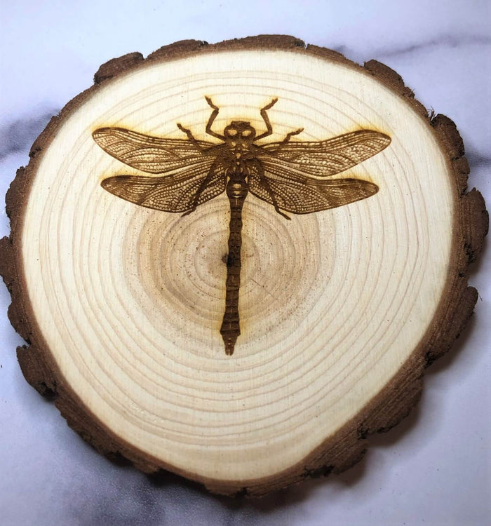 Engraved Wood Dragonfly Coaster