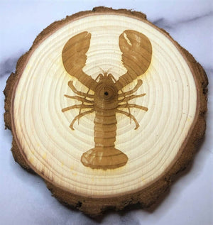 Wood slice coaster with lobster 