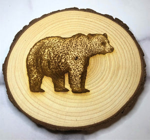 Wood slice coaster with bear