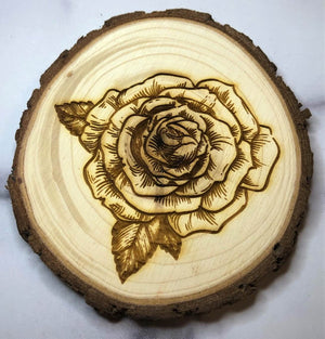 Wood slice coaster with rose