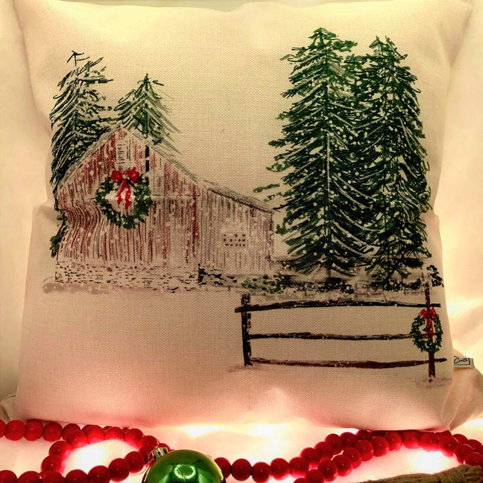 Holiday Barn Pillow Cover