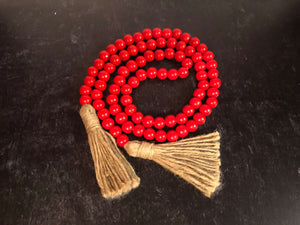 Red Wooden Bead Garland with Tassels