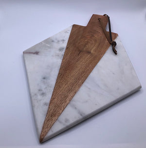 Acacia Wood & White Marble Serving Board
