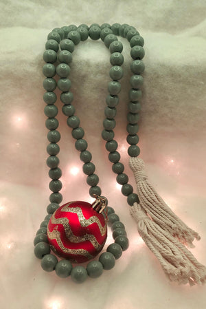 Gray Wooden Bead Garland with Tassels